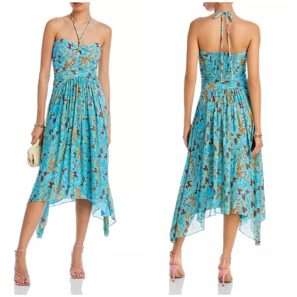 Nwt Alc Violet Silk Halter Midi Dress Handkerchief Hem Grotto Floral Sz 8